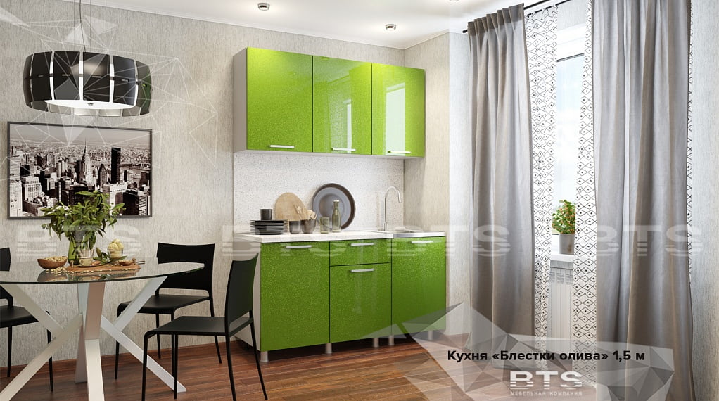 Кухня «Блестки олива» 1.5м 1 Кухня «Блестки олива» 1.5м 1