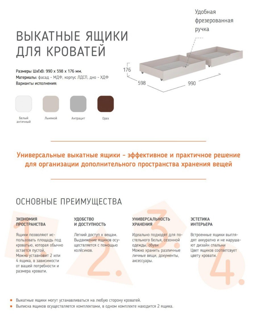 Ящики выкатные для кроватей (комп-т 2 шт) 1 Ящики выкатные для кроватей (комп-т 2 шт) 1